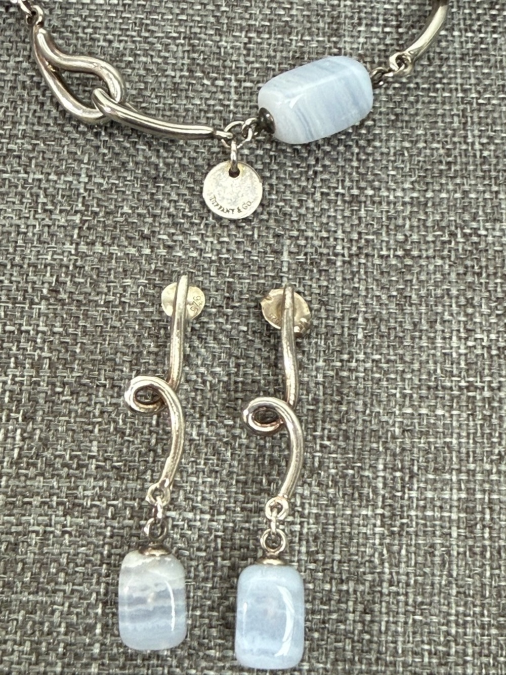 Tiffany blue lace agate chalcedony necklace 16” silver 925 authentic w/bag - Picture 10 of 11
